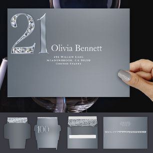 21st Anniversary Diamond Number Twenty One Silver  Envelope
