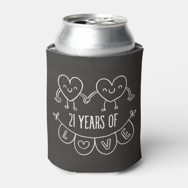21st Anniversary Gift Chalk Hearts Can Cooler (Can Front)