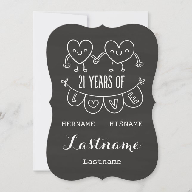21st Anniversary Gift Chalk Hearts Card (Front)