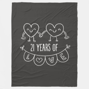 21st Anniversary Gift Chalk Hearts Fleece Blanket