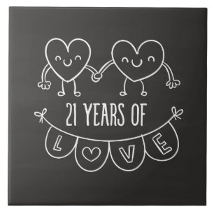 21st Anniversary Gift Chalk Hearts Tile
