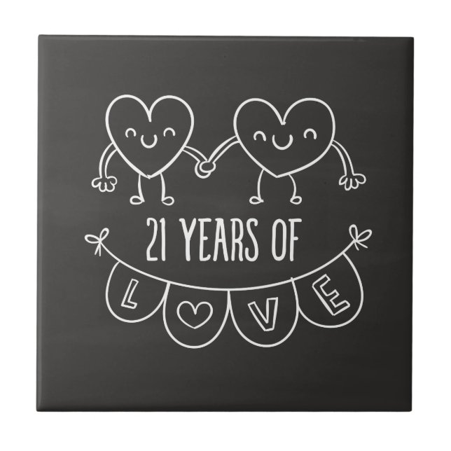 21st Anniversary Gift Chalk Hearts Tile (Front)