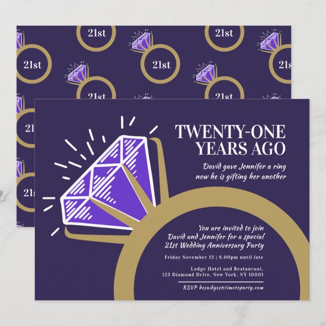 21st anniversary party iolite ring graphic invitation (Front/Back)
