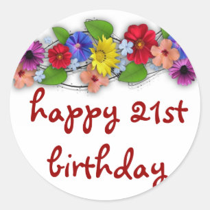 21st b irthday collage of beautiful flowers classic round sticker