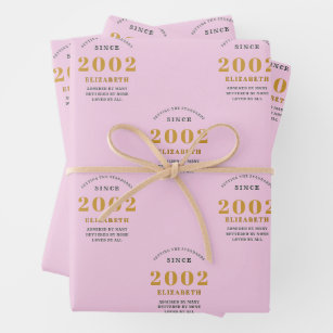 21st Birthday 2002 Add Name Pink Grey Wrapping Paper Sheet