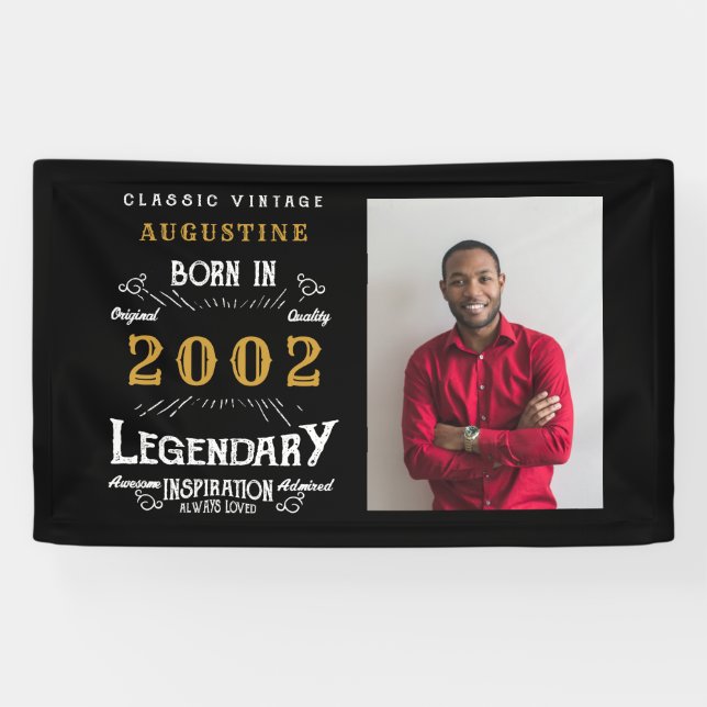 21st Birthday 2002 Legendary Black And Gold Banner (Horizontal)