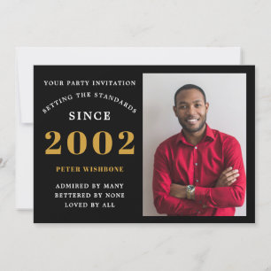21st Birthday 2002 Name Photo Black Gold Invitation