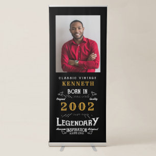 21st Birthday 2002 Vintage Black Gold Name Photo Retractable Banner