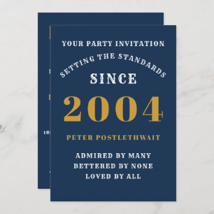 21st Birthday 2004 Blue Gold Personalised For Him Invitation