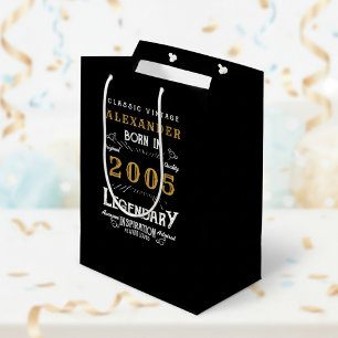 21st Birthday 2005 Add Name Legend Black Gold Medium Gift Bag