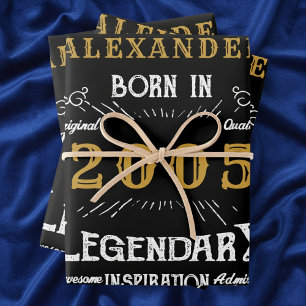 21st Birthday 2005 Legend Vintage Black Wrapping Paper Sheet