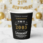 21st Birthday 2005 Legendary Retro Paper Cups<br><div class="desc">For those born in 2005 and celebrating their 21st birthday we have the ideal birthday paper cups. The black background with a white and gold vintage typography design design is simple and yet elegant with a retro feel. Easily customize the text of this birthday gift using the template provided. More...</div>