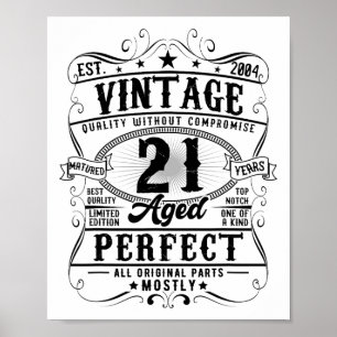 21st Birthday 21 Years Old Vintage Est 2004 Bday D Poster