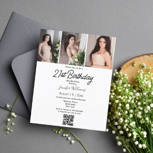 21st birthday 3 photos collage qr code invitation