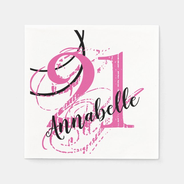 21st Birthday Abstract Pink Paper Napkins (Front)