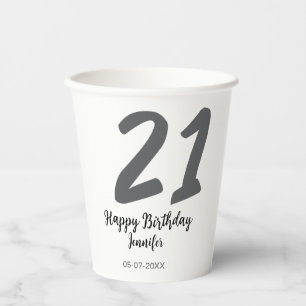 21st birthday add name date year black template go paper cups