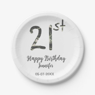 21st birthday add name date year black template go paper plate