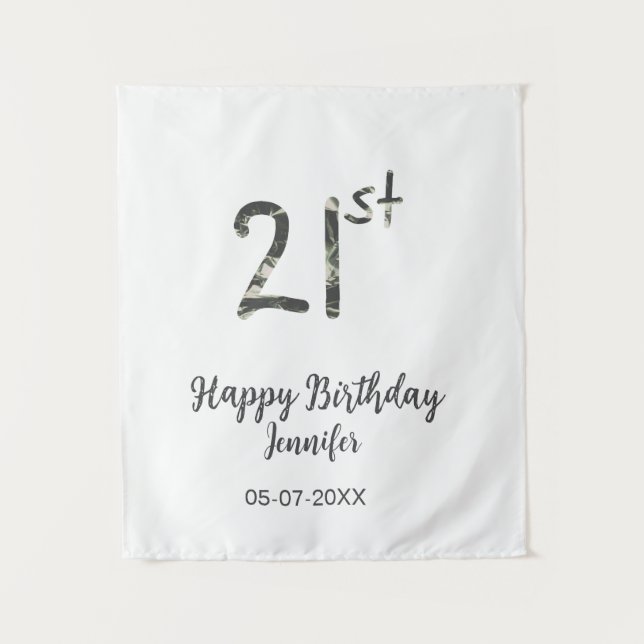 21st birthday add name date year black template go tapestry (Front)
