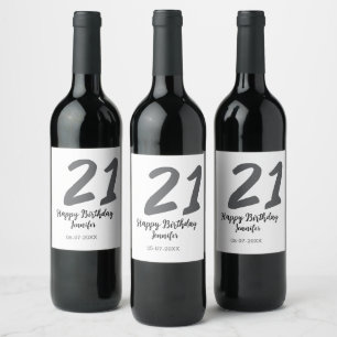 21st birthday add name date year black template go wine label
