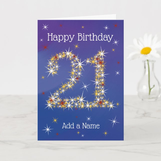 21st Birthday - Age 21 in Star Numbers - Blue Card (Small Plant)