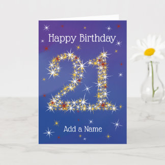 21st Birthday - Age 21 in Star Numbers - Blue Card
