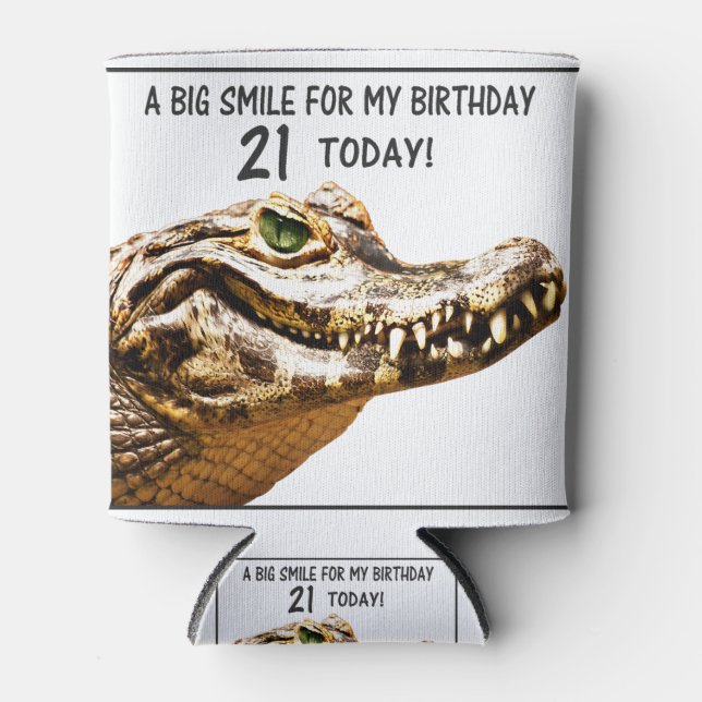 21st Birthday Alligator Smile Can Cooler (Front)