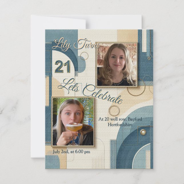 21st Birthday Almond blossom blue-cream  Announcement (Front)