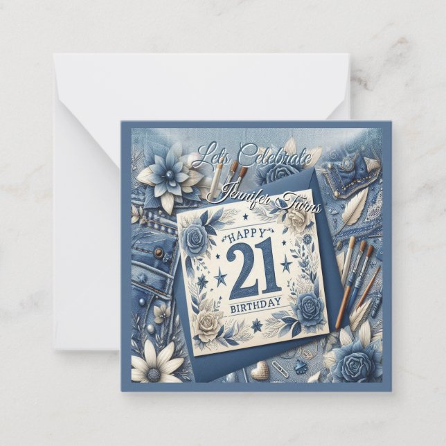 21st Birthday Almond blossom blue-cream  Card (Front)