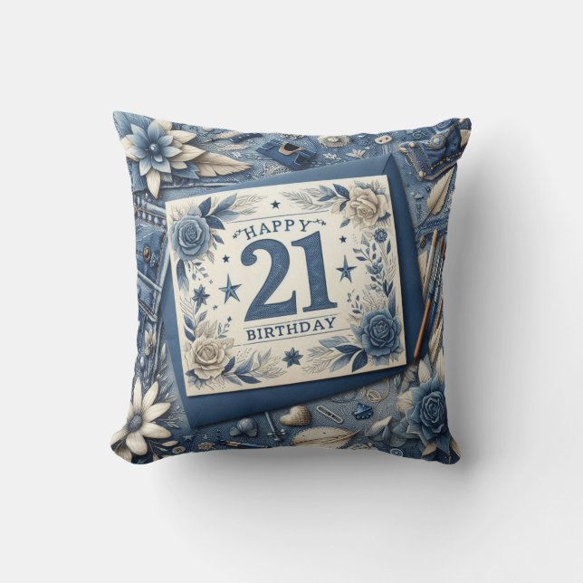 21st Birthday Almond blossom blue-cream  Cushion (Front)