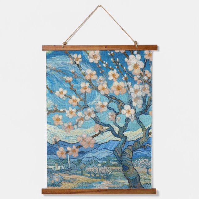 21st Birthday Almond blossom blue-cream  Hanging Tapestry (Front)