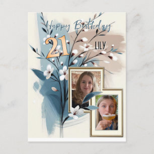 21st Birthday Almond blossom blue-cream Invitation Postcard