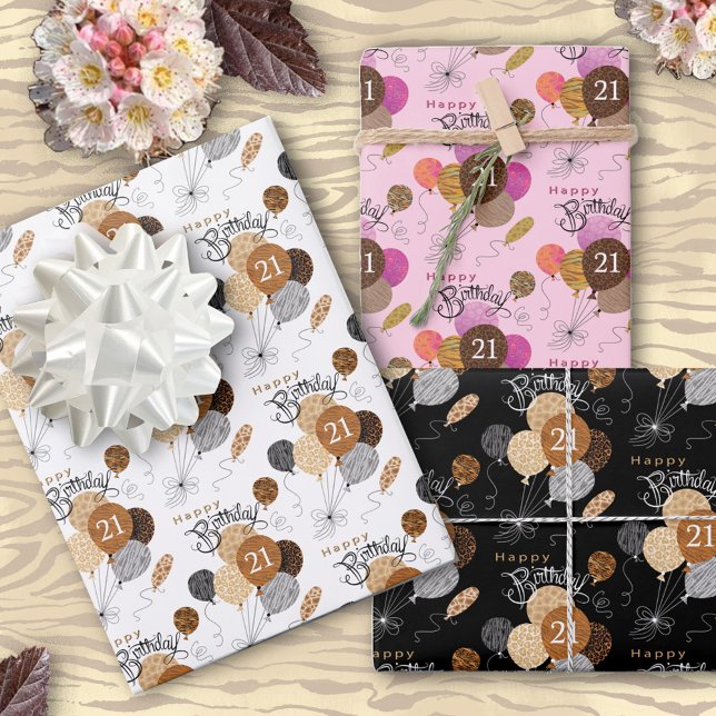 21st Birthday  Animal Print Balloons  Wrapping Paper Sheet (Creator Uploaded)