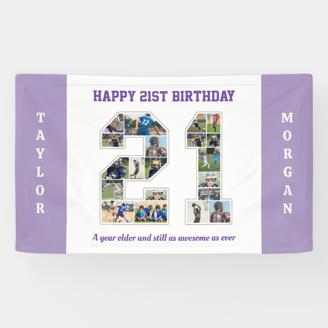 21st Birthday Anniversary Number 21 Photo Collage Banner (Horizontal)