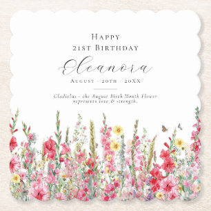 21st Birthday August Birth Month Flower Custom Paper Coaster
