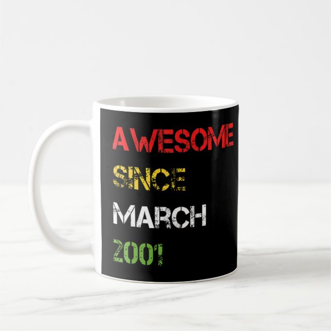 21st Birthday Awesome Since March Born In 2001 Men Coffee Mug (Left)
