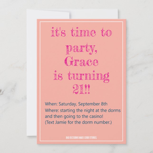 21st Birthday Bad Decisions Invitation (Front)