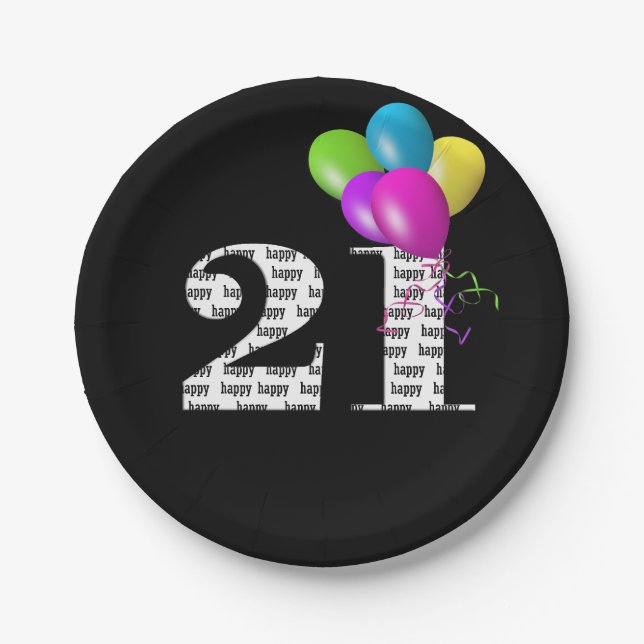 21st birthday balloon bouquet paper plate (Front)