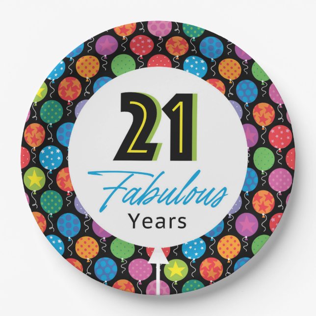 21st Birthday Balloons Paper Plate (Front)