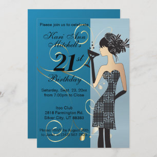 21st Birthday Bash Party - Blue Invitation