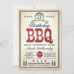 21st Birthday BBQ Invitations<br><div class="desc">21st Birthday BBQ Invitations in a classic,  rustic country vintage style. Grill,  stars and beer. Easy to customise!</div>