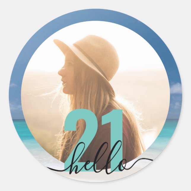 21st Birthday Beach Photo Personalised Classic Round Sticker (Front)