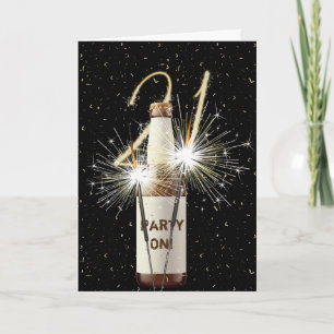 21st birthday beer and sparkler on black card