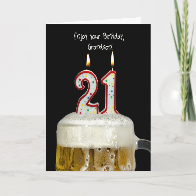 21st Birthday Beer for Grandson Card (Front)