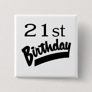 21st Birthday Black 15 Cm Square Badge