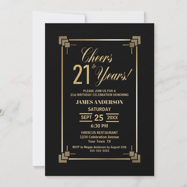 21st Birthday Black and Gold Party Invitation (Front)