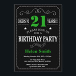21st Birthday Black and Green Chalkboard Invitation<br><div class="desc">21st Birthday Invitation Black and Green Typography. Chalkboard. Black and White Background. Adult Birthday. Male Men or Women Birthday. Kids Boy or Girl Lady Teen Teenage Bday Invite. 13th 15th 16th 18th 20th 21st 30th 40th 50th 60th 70th 80th 90th 100th. Any Age. For further customisation, please click the "Customise...</div>