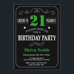 21st Birthday Black and Green Chalkboard Invitation<br><div class="desc">21st Birthday Invitation Black and Green Typography. Chalkboard. Black and White Background. Adult Birthday. Male Men or Women Birthday. Kids Boy or Girl Lady Teen Teenage Bday Invite. 13th 15th 16th 18th 20th 21st 30th 40th 50th 60th 70th 80th 90th 100th. Any Age. For further customisation, please click the "Customise...</div>