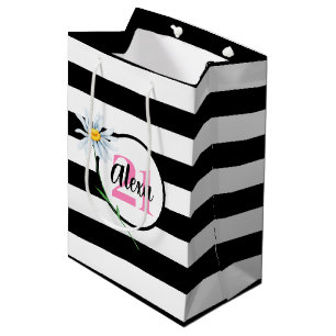 21st Birthday Black And White Stripes Medium Gift Bag