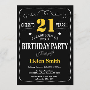 21st Birthday Black and Yellow Chalkboard Invitation