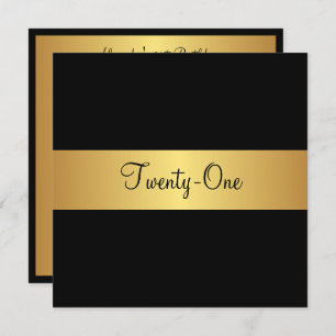 21st Birthday Black and Yellow Gold Invitation